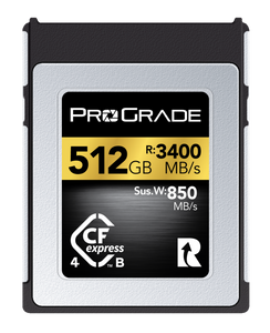 ProGrade 512GB CFexpress 4.0 Type B memory card with 3400 MB/s read and 850 MB/s sustained write speeds