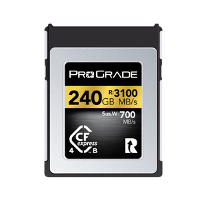 Manufacturer refurbished ProGrade Digital 240GB CFexpress 4.0 Type B memory card with gold and black label