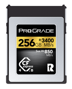 ProGrade 256GB CFexpress 4.0 Type B memory card with 3400 MB/s read and 850 MB/s sustained write speeds